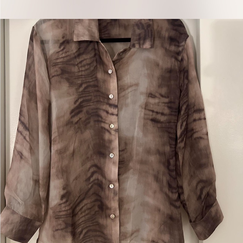 Sheer Brown Button-Up Blouse